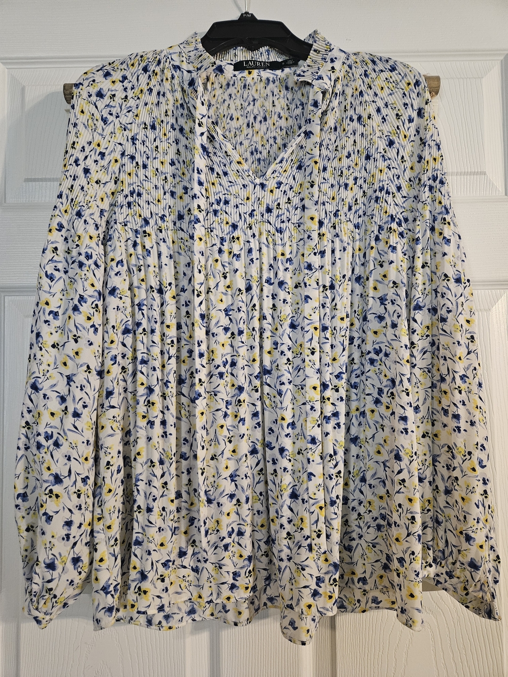 LAUREN Ralph Lauren White Floral A-Line Skirt with Blue and Yellow Blossoms
